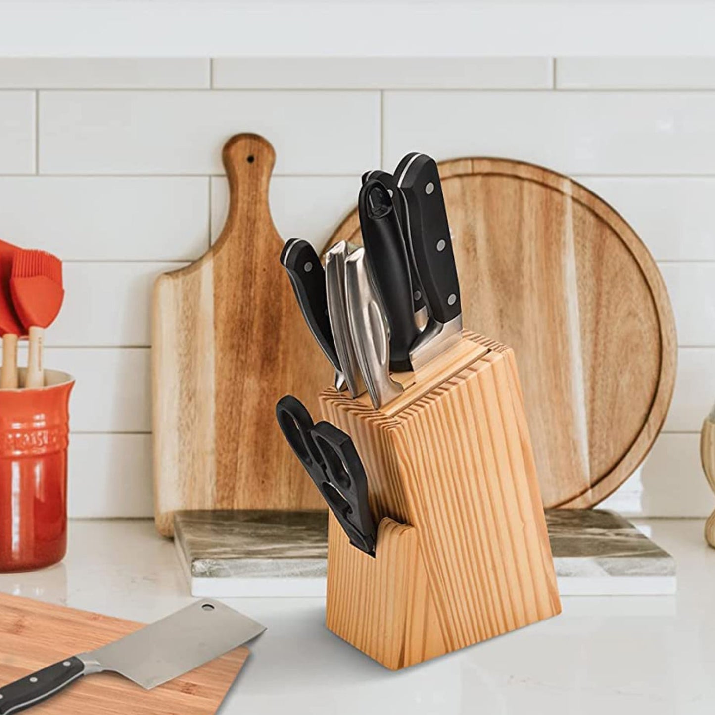 Kitchen Knife Set with Wooden Block and Scissors (5 pcs, Black)