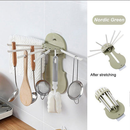 Plastic 7 in 1 Retractable Wall Mounted Pull Out Hanger for Kitchen Bath
