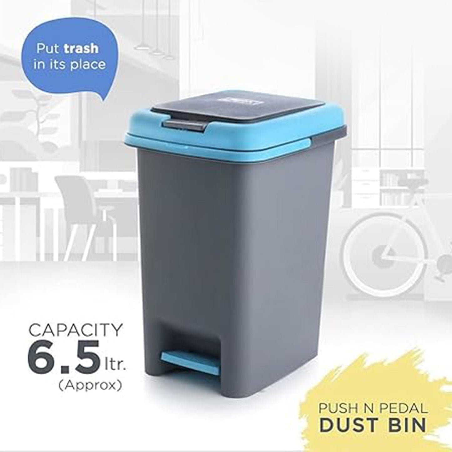 Apex Plastic Push N Pedal Dust Bin 6.5 Liters (1 Pc / Mix Color)