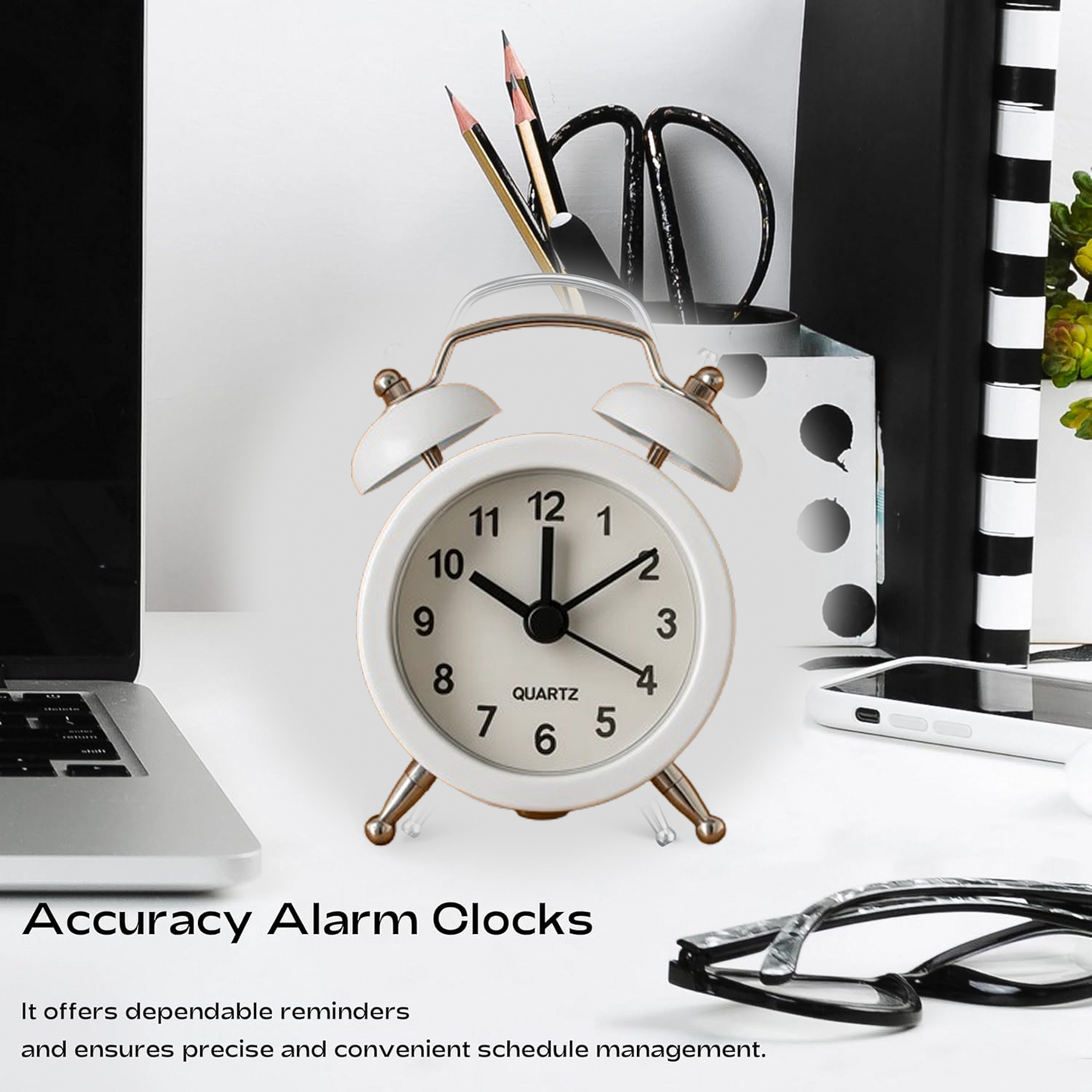 Small Twin-Bell Analog Alarm Clock - (1 Pc)