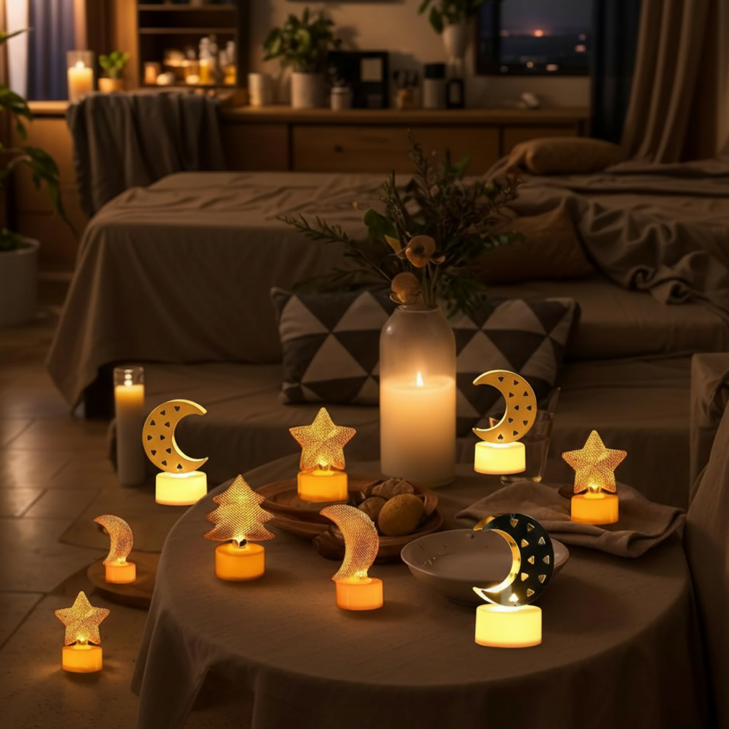 Decorative Moon Shaped Flameless LED Candles (12 Pc)