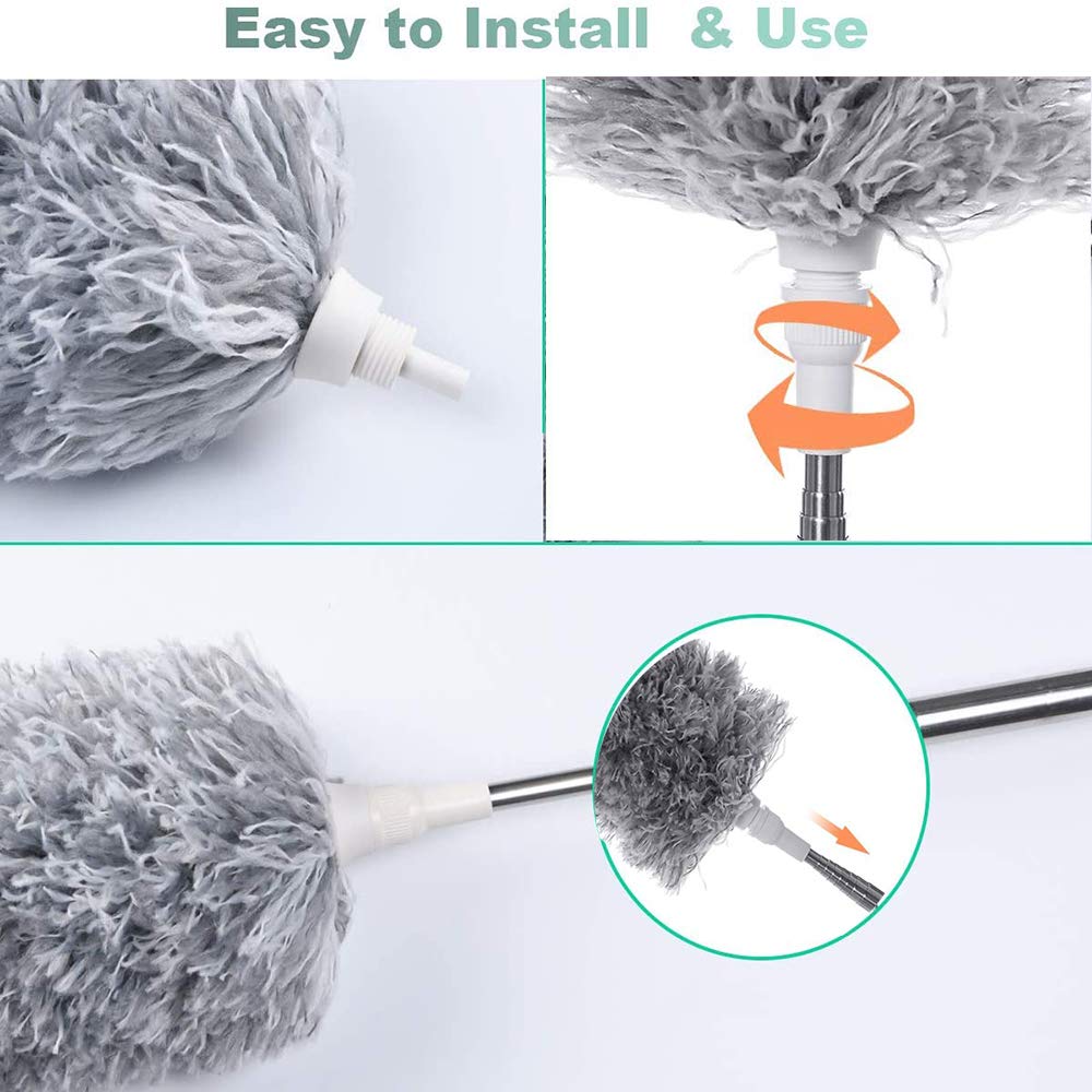 Microfiber Dusters for Cleaning, Telescoping Feather Duster with 100 inches Extendable Handle Pole