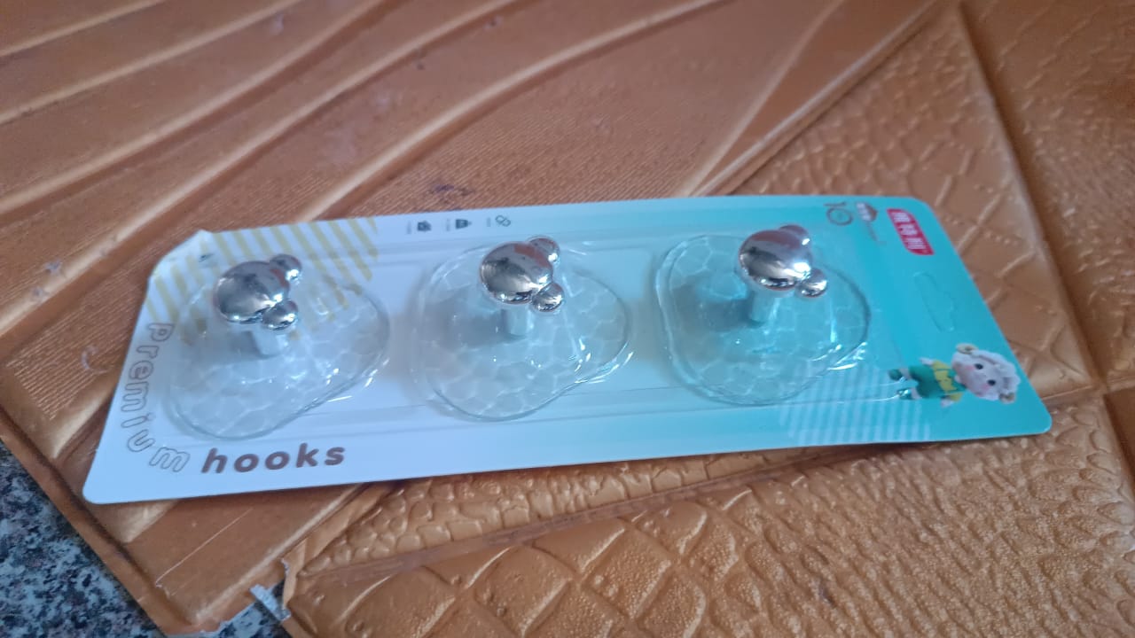 All-Plastic Adhesive Wall Hooks - Strong, No Damage, Easy to Install (3 Pc Set)