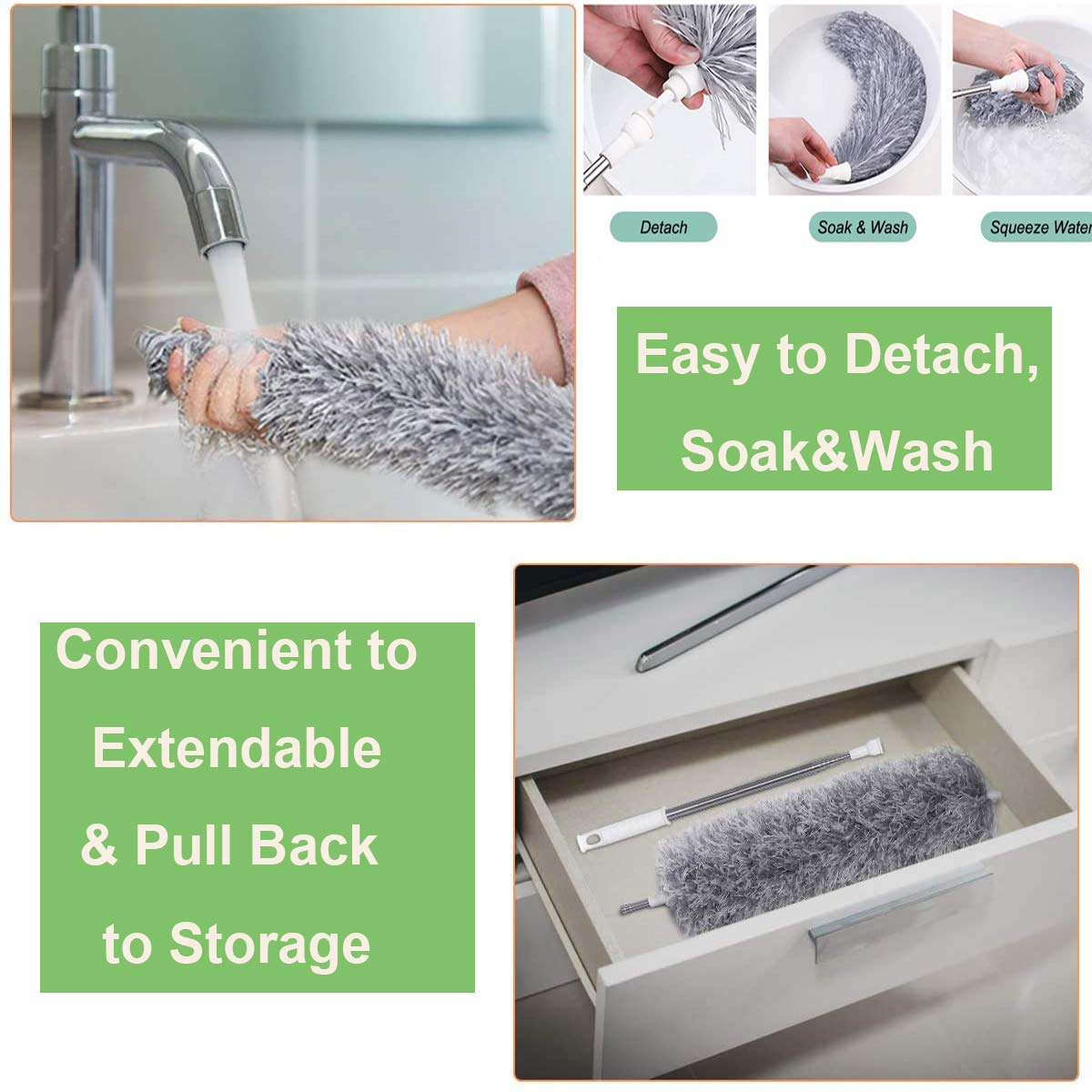 Microfiber Dusters for Cleaning, Telescoping Feather Duster with 100 inches Extendable Handle Pole