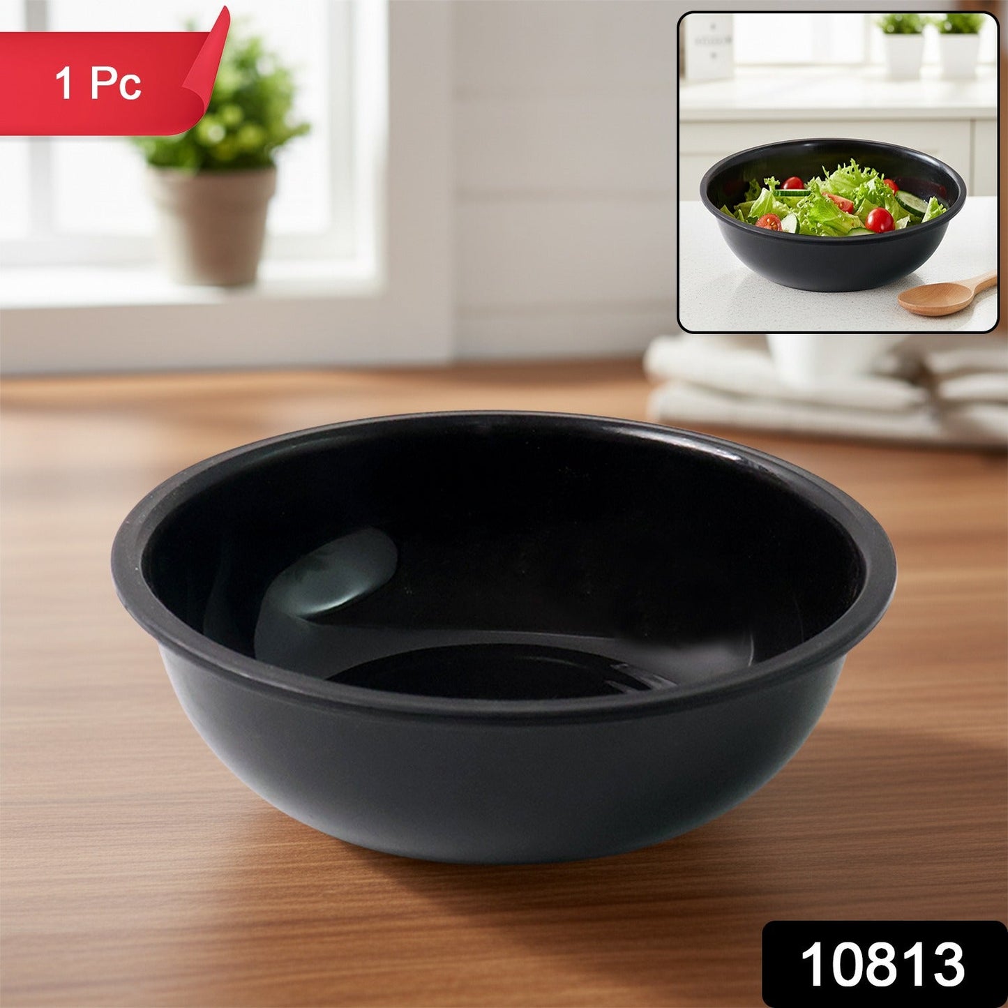 Plastic 6 Inch Black Round Deep Serving Bowl (1 Pc)