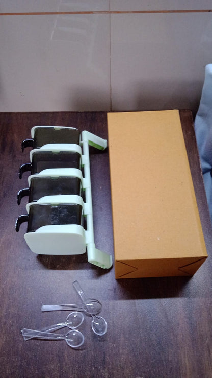 Rotating Spice Jars Vertical Rotatable Seasoning Box 4 Section / Tier With 4 Spoon (1 Set)