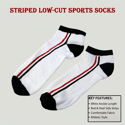 White & Black Striped Low-Cut Sports Socks (1 Pair)