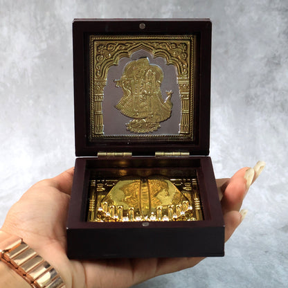 Golden Charan Paduka in Wooden Box – Spiritual Gift & Pooja Accessory
