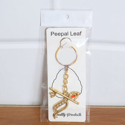 Flute and Peacock Feather Krishna Design Keychain (1 Pc)