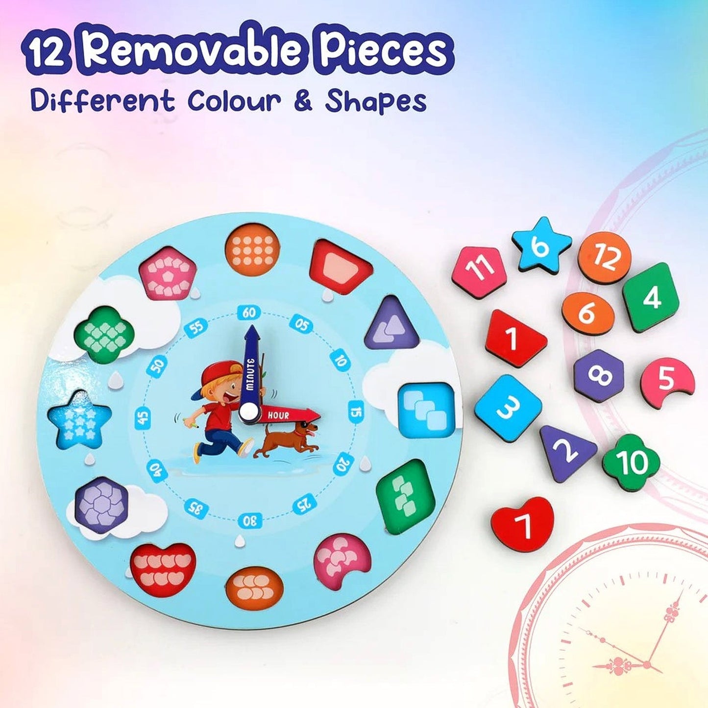 Aditi Wooden Educational Learning Clock Toy with Movable Hands