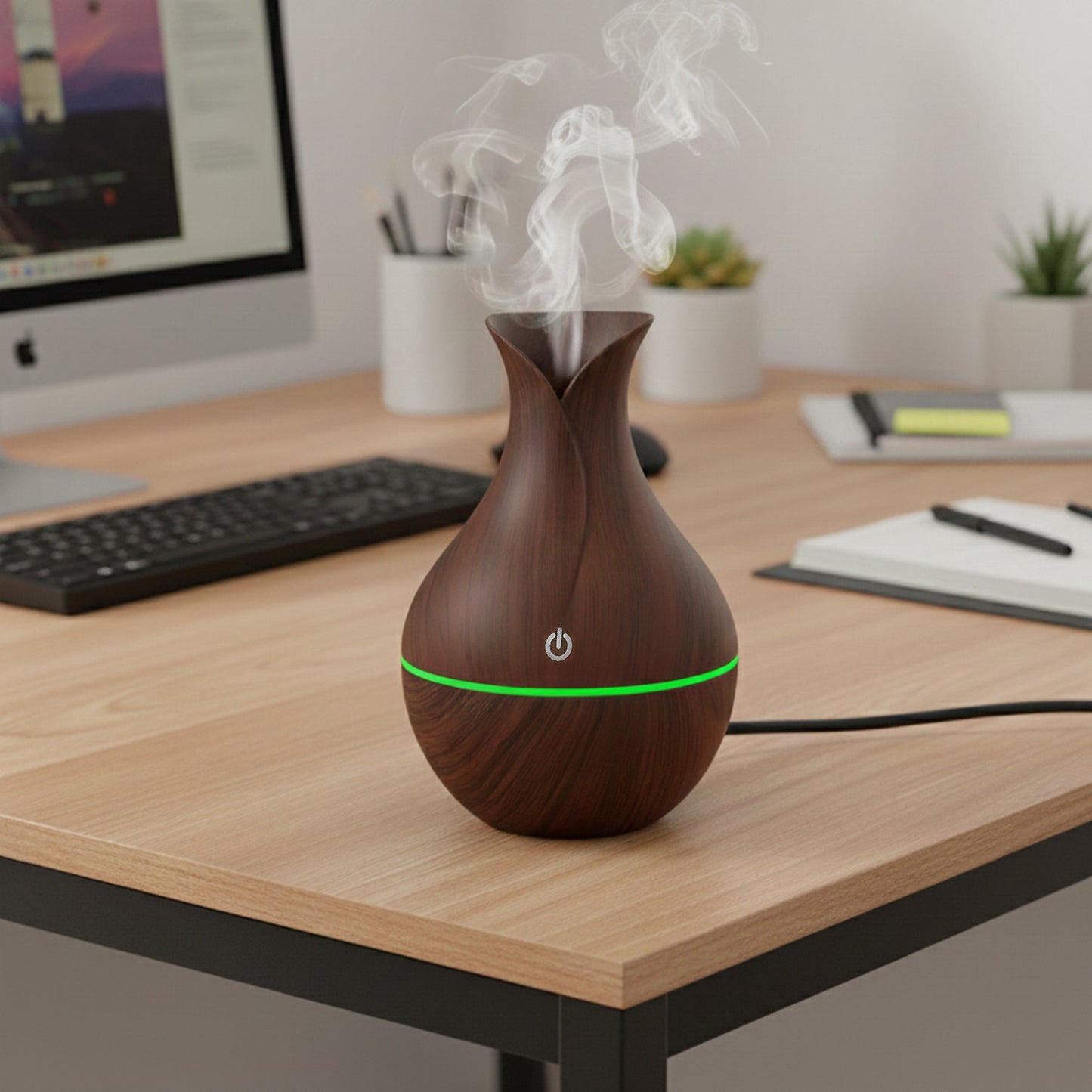 Mini Wooden Vase Pot Diffuser Cool Mist Atomization Humidifier (1 Pc)