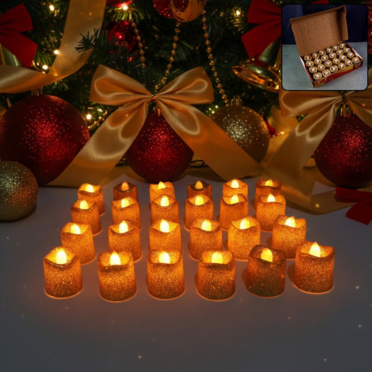 christmas Premium Glitter LED Tealight Candles (24 Pc Set)