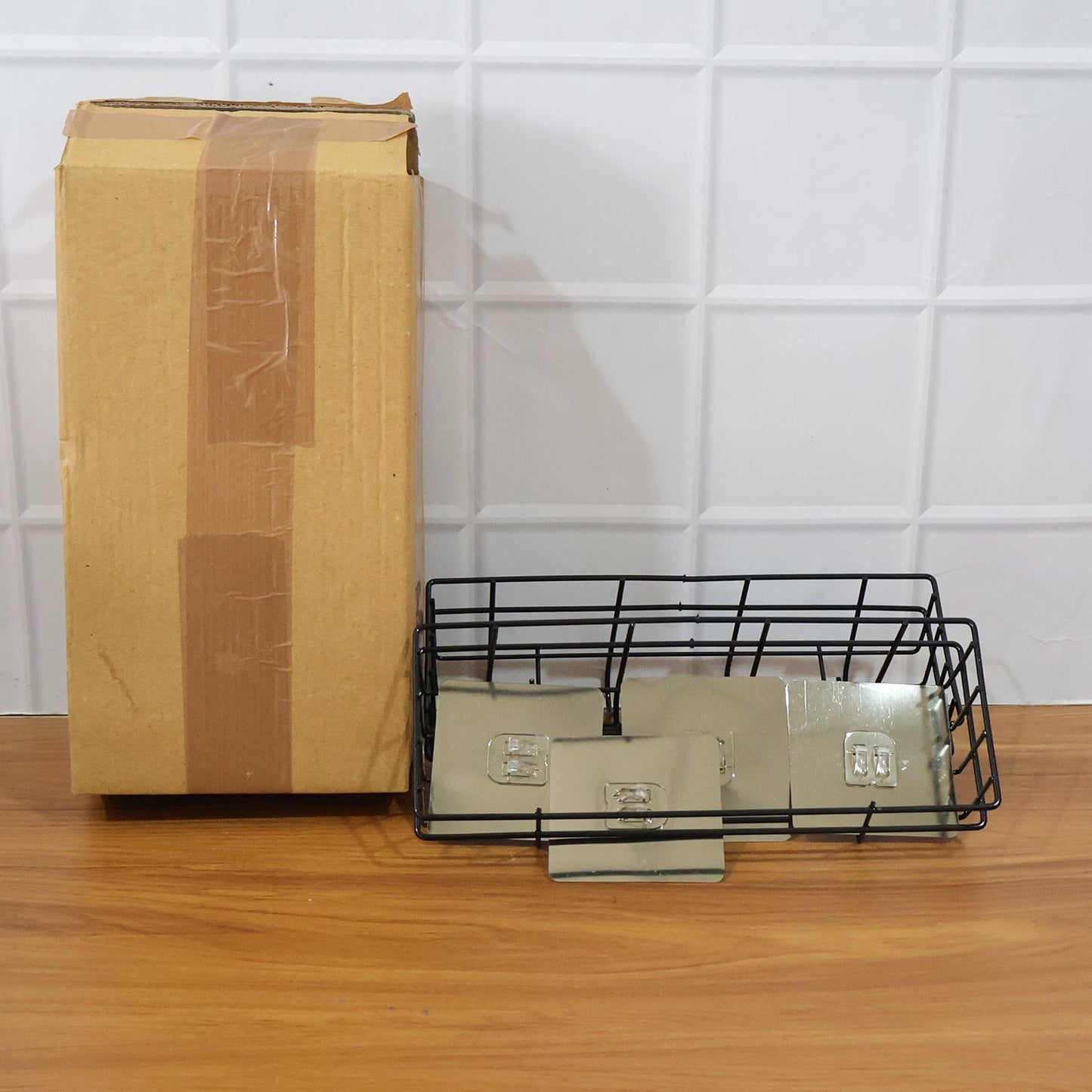 Heavy-Duty Self-Adhesive Wall Storage Baskets with Hooks (Pack of 2)