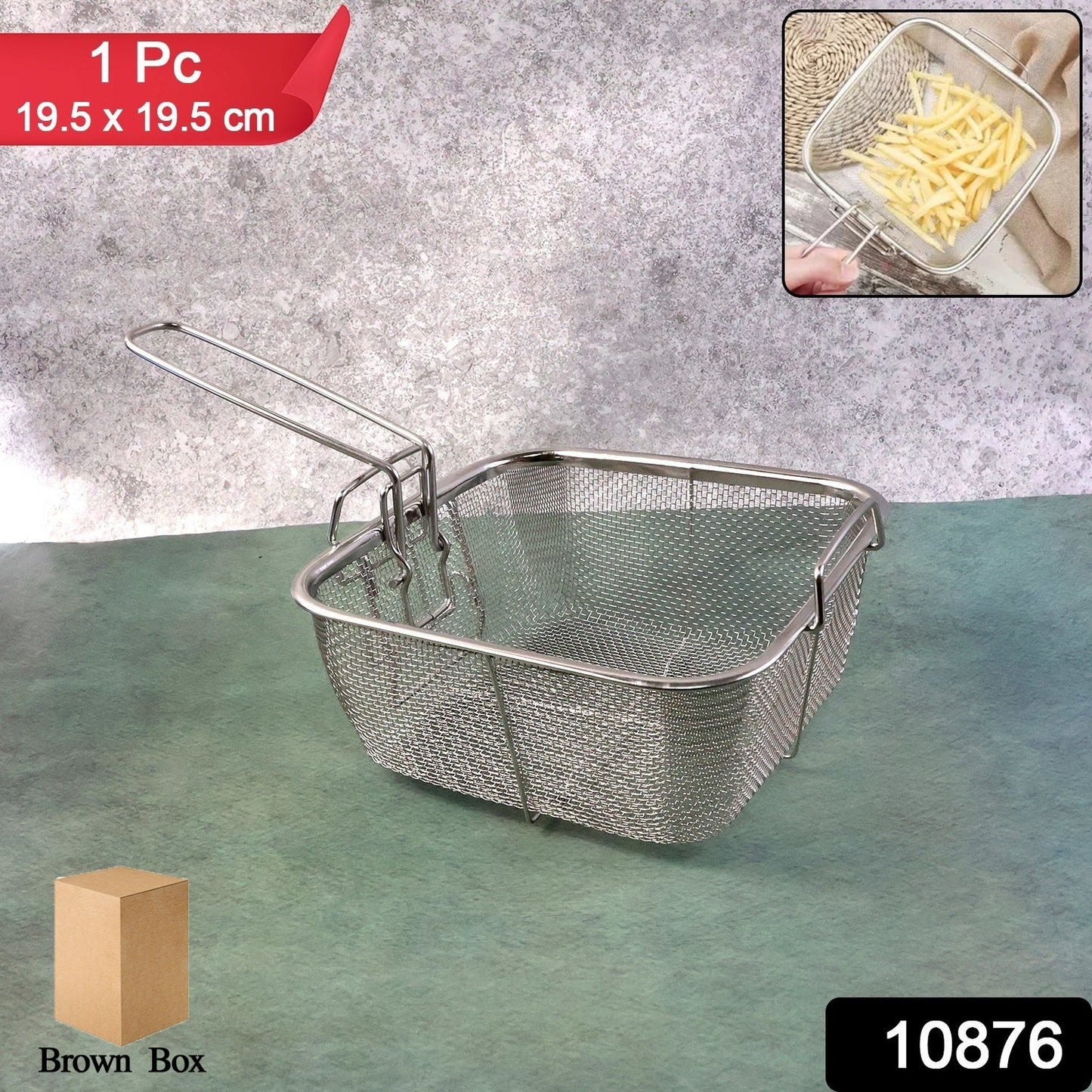 Stainless Steel Deep Fryer Basket with Long Handle (1 Pc)